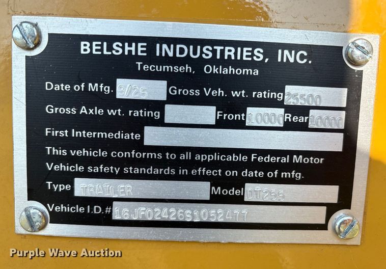 image for item DO1191 2025 Belshe DT255 equipment trailer