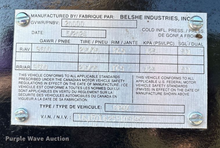 image for item DO1193 2024 Belshe BF9X equipment trailer