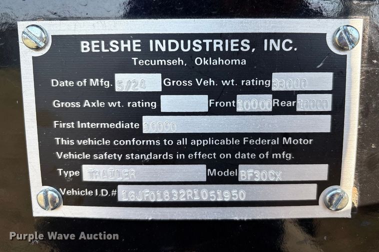 image for item DO1194 2024 Belshe BF30CX equipment trailer