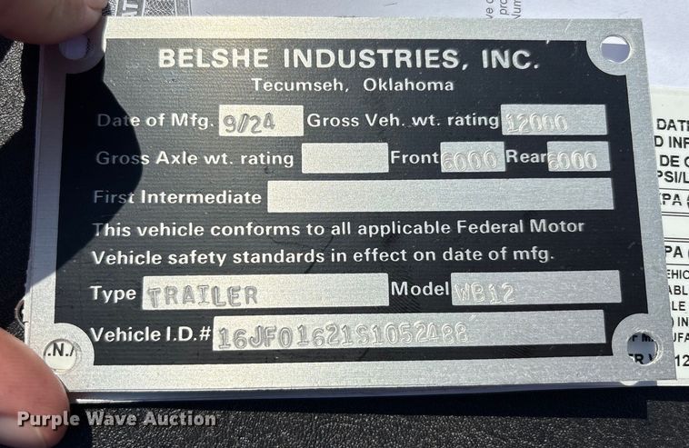 image for item DO1197 2025 Belshe WB12 equipment trailer