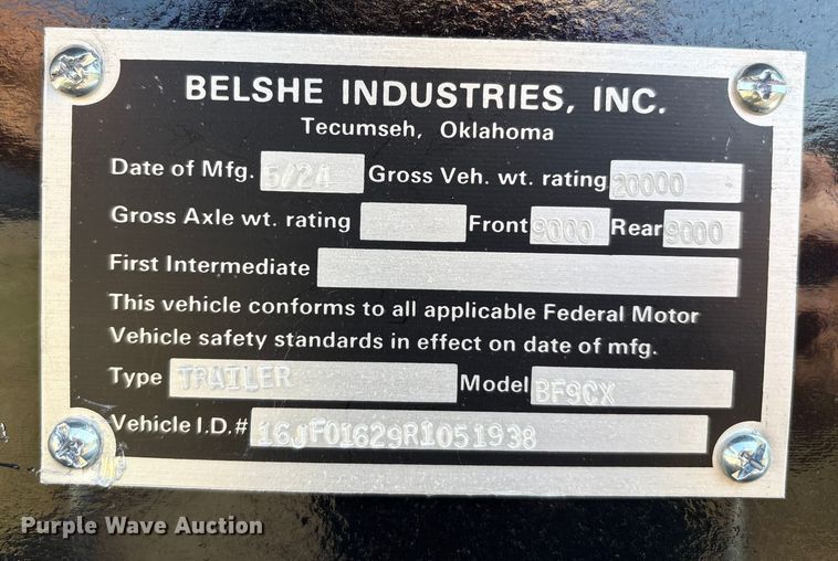 image for item DO1198 2024 Belshe BF9CX equipment trailer