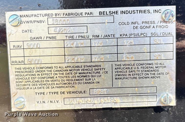 image for item DO1203 2024 Belshe BF9T equipment trailer