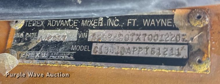 image for item DT6271 2007 Terex Advance 613410APPT61211 ready mix truck