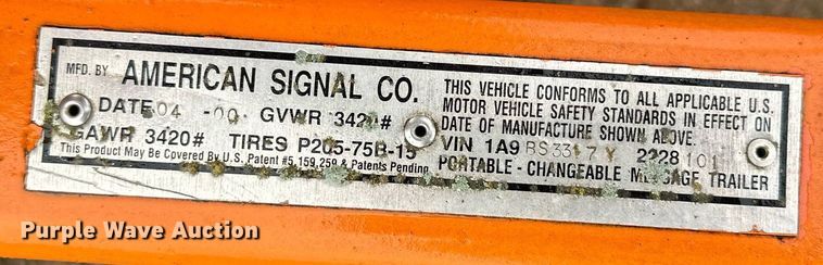 image for item DT6329 2000 American Signal message board trailer