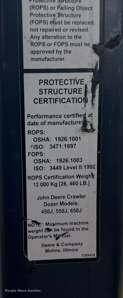 image for item DT6351 2005 John Deere 550J LGP dozer