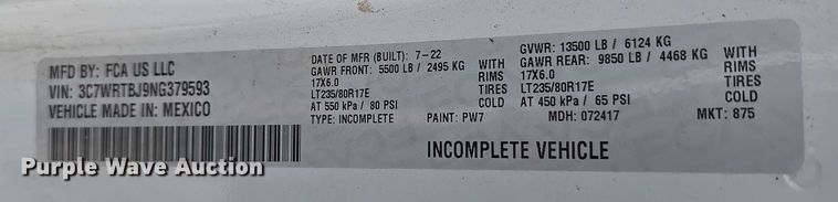 image for item DT6907 2022 RAM 3500  utility bed pickup truck