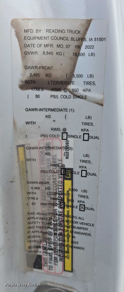 image for item DT6907 2022 RAM 3500  utility bed pickup truck