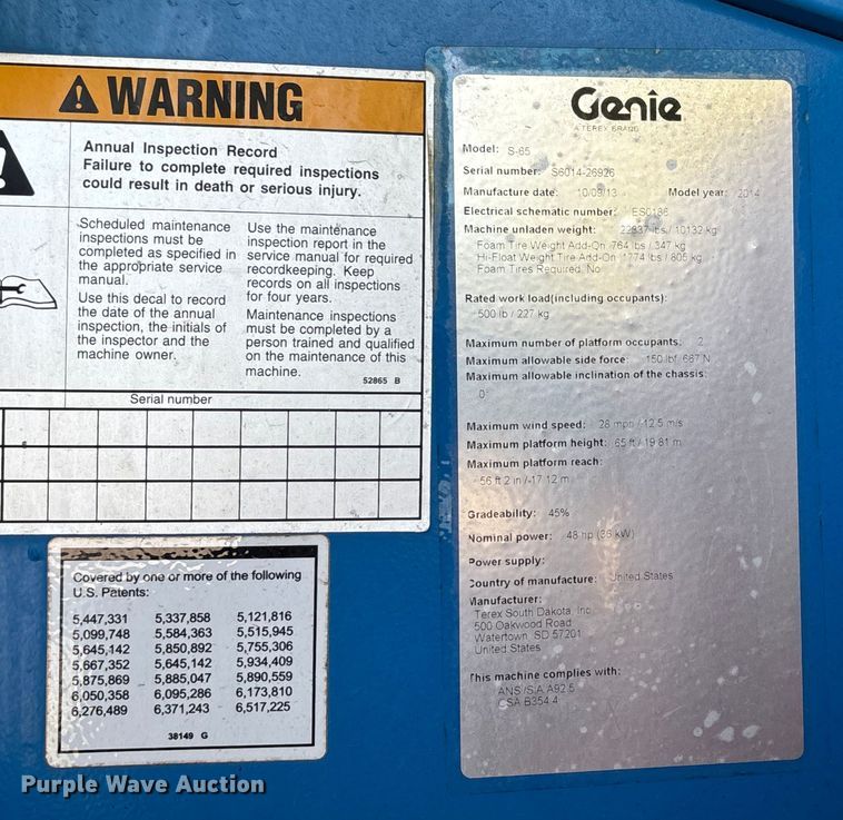 image for item DU1304 2014 Genie S65 boom lift