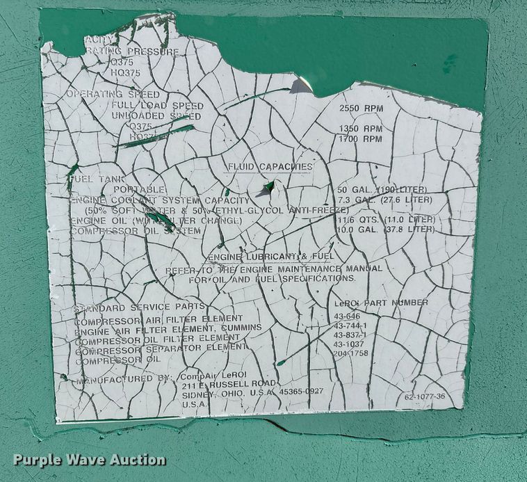 image for item DU1305 1998 Leroy HQ375DCE air compressor