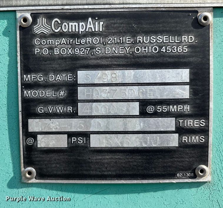 image for item DU1305 1998 Leroy HQ375DCE air compressor