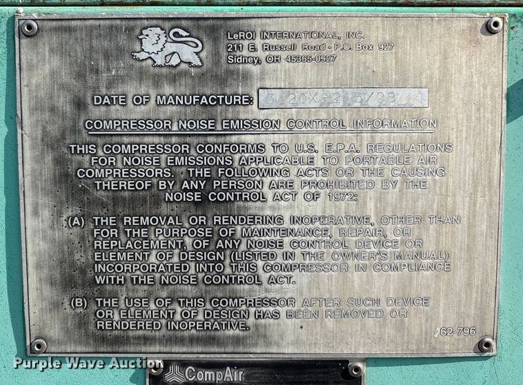 image for item DU1305 1998 Leroy HQ375DCE air compressor