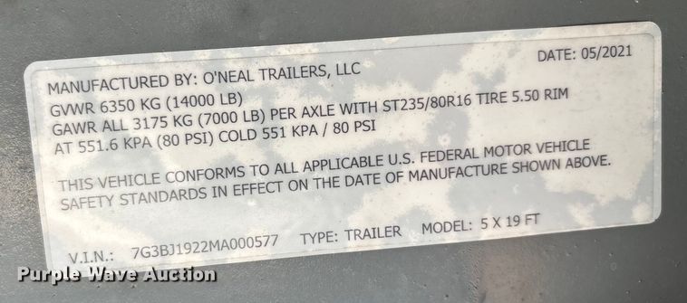 image for item DU1308 2021 O'Neal Trailers JB990 fuel trailer