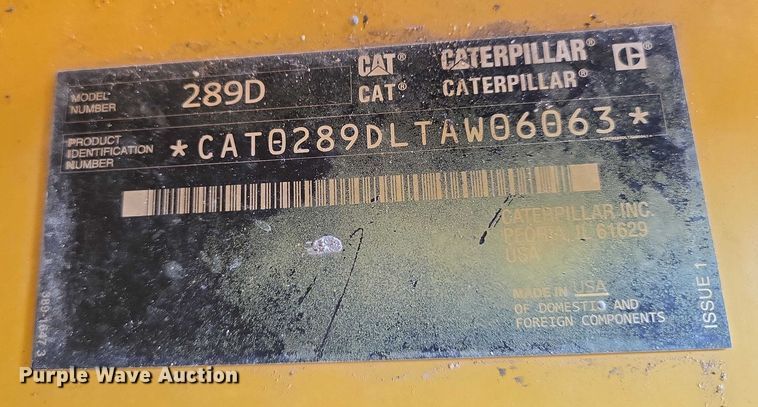 image for item DU6798 2016 Caterpillar 289D tracked skid steer loader