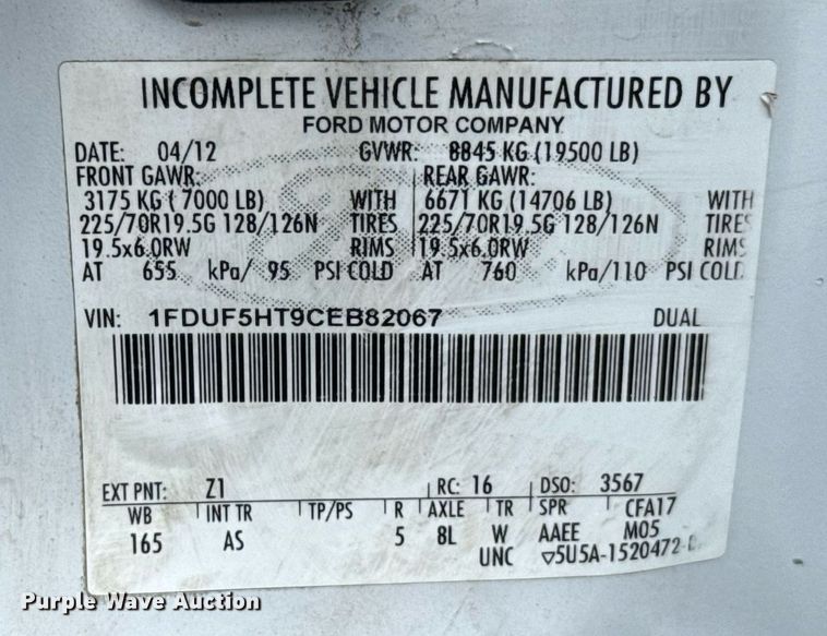 image for item DW5123 2012 Ford F550 utility / service truck