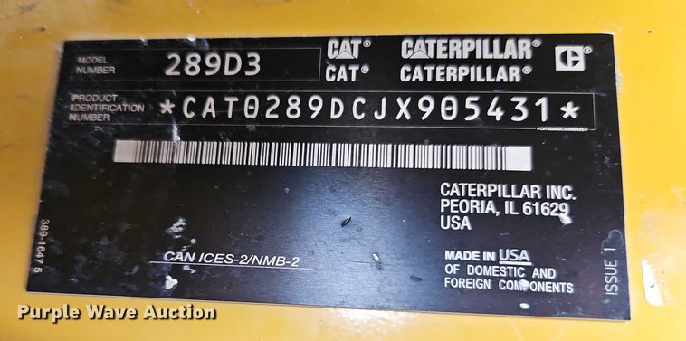 image for item DW6580 2021 Caterpillar 289D3 tracked skid steer loader