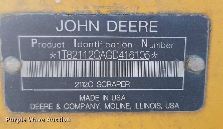 image for item DW6590 2016 John Deere 2112DC scraper