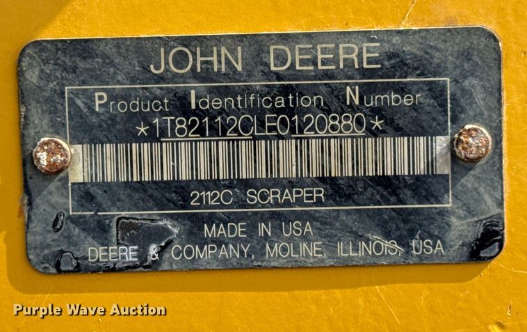 image for item DW6602 2012 John Deere 2112C scraper