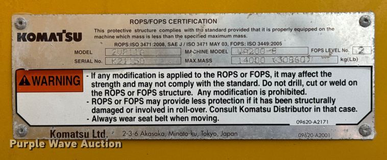 image for item DW6605 Komatsu WA200-8 wheel loader