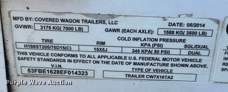 image for item DW6618 2014 Covered Wagon  CE7X16TA2 spray foam enclosed trailer