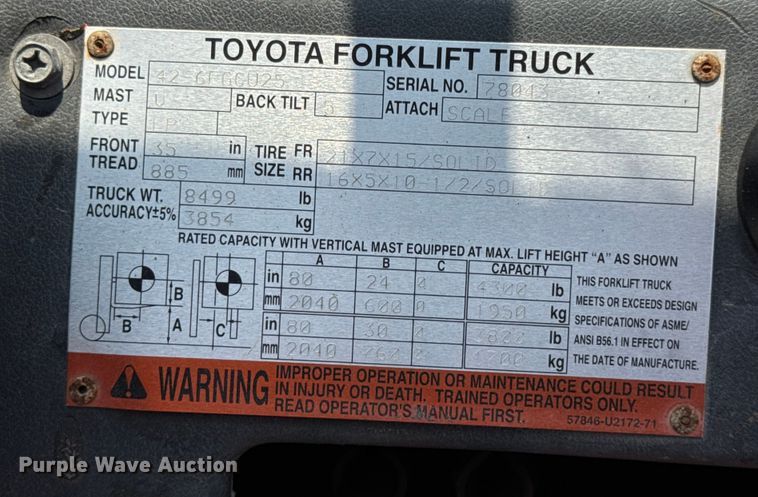 image for item DW6630 Toyota 42-6FGCU25 forklift
