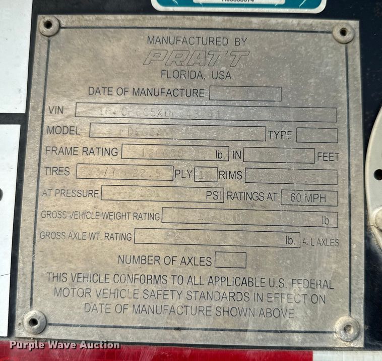 image for item DX5699 2013 Pratt Industries MD605A lowboy equipment trailer