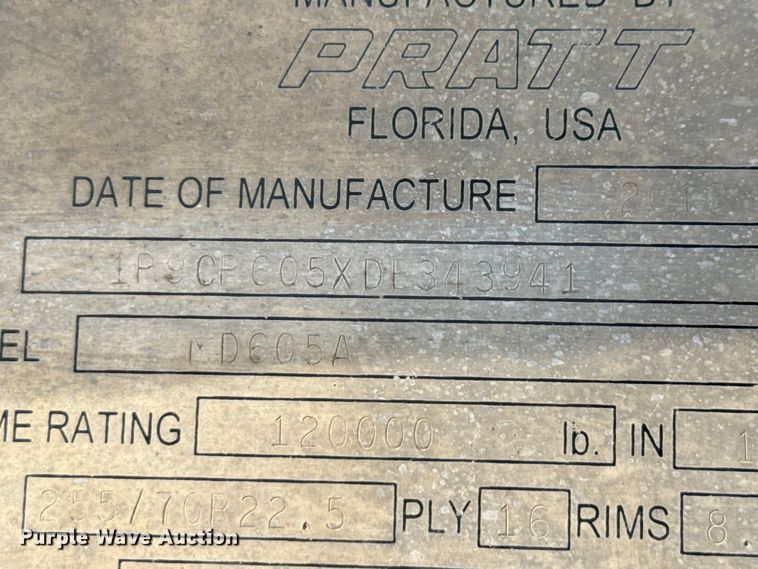 image for item DX5699 2013 Pratt Industries MD605A lowboy equipment trailer