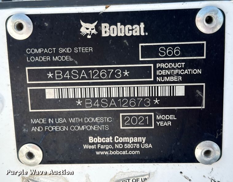 image for item DX5779 2021 Bobcat S66 skid steer loader
