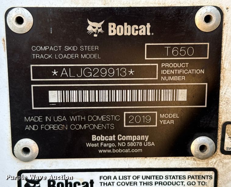 image for item DX5797 2019 Bobcat T650 tracked skid steer loader