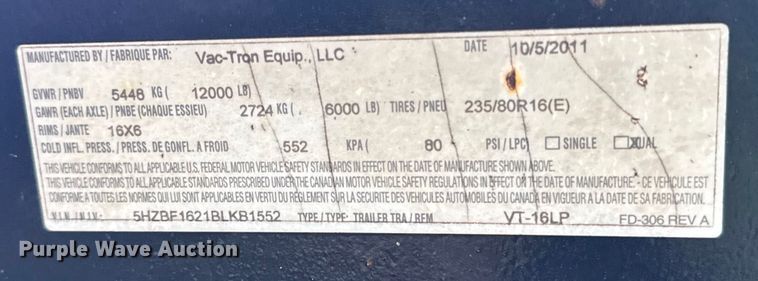 image for item DX5813 2011 Vac-Tron LP555 DT-L vacuum excavator