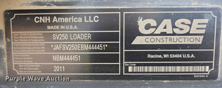 image for item DY1135 2011 Case SV250 skid steer loader