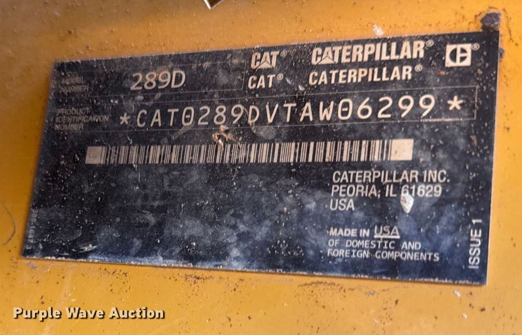 image for item DZ4251 2017 Caterpillar 289D tracked skid steer loader