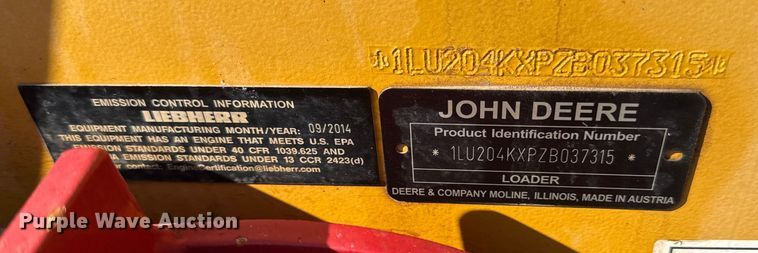image for item DZ4253 2015 John Deere 204K wheel loader