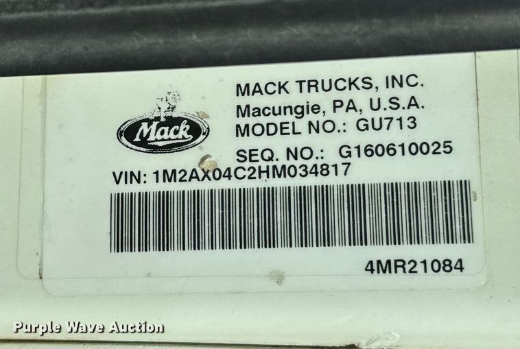 image for item DZ4255 2017 Mack Granite GU713 dump truck