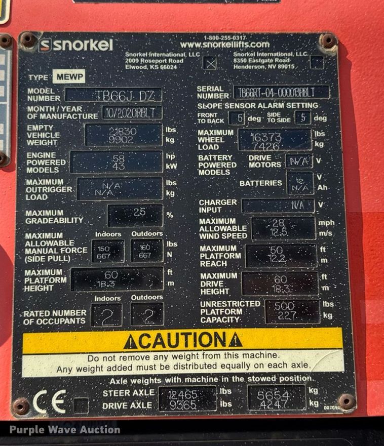 image for item DZ4257 Snorkel TB66J boom lift