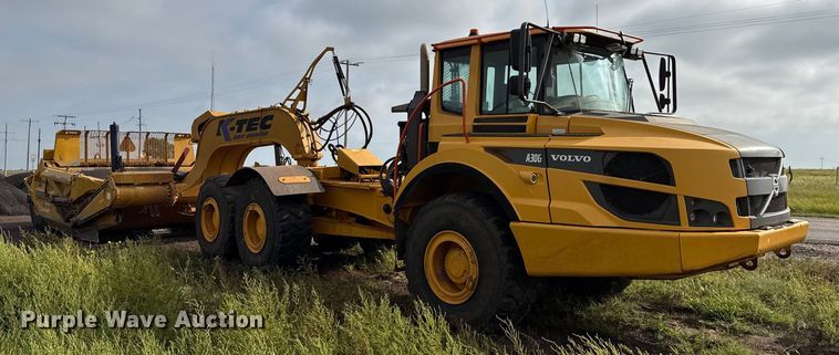 image for item DZ8974 2019 Volvo A30G articulated scraper truck with 2016 K-Tec 1228 scraper