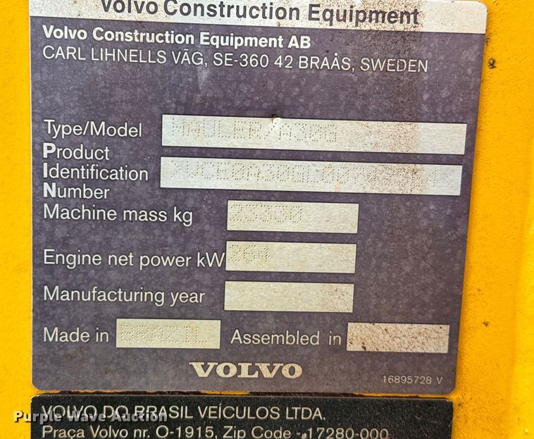 image for item DZ8974 2019 Volvo A30G articulated scraper truck with 2016 K-Tec 1228 scraper