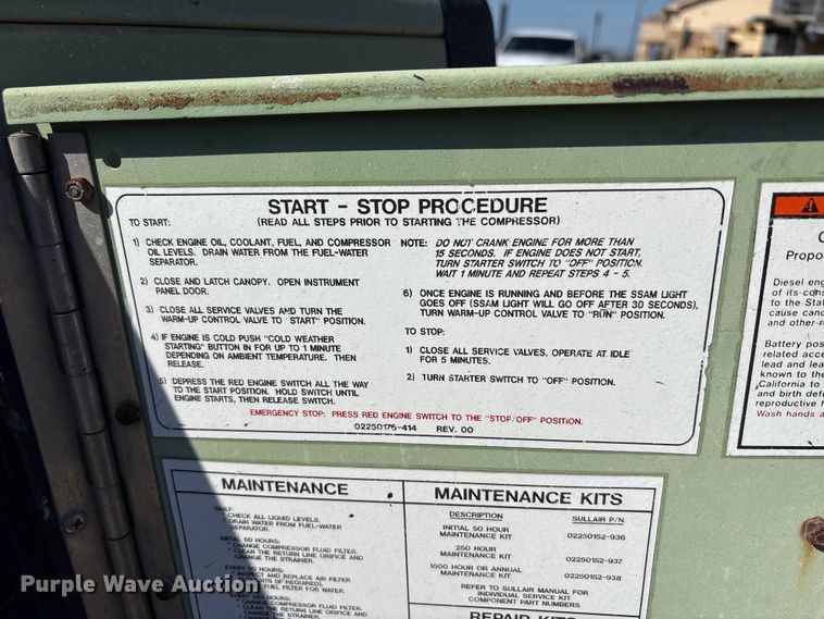 image for item EA7497 Sullair 185DPQ JD2 air compressor