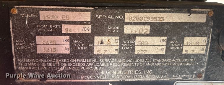 image for item EA7500 2011 JLG 1930ES scissor lift