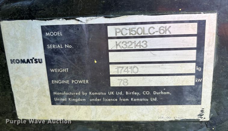 image for item EA7508 Komatsu PC150LC-6K excavator
