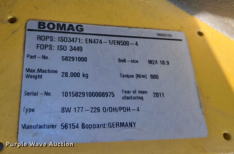 image for item EC1173 2011 Bomag BW213PDH-40 single drum roller