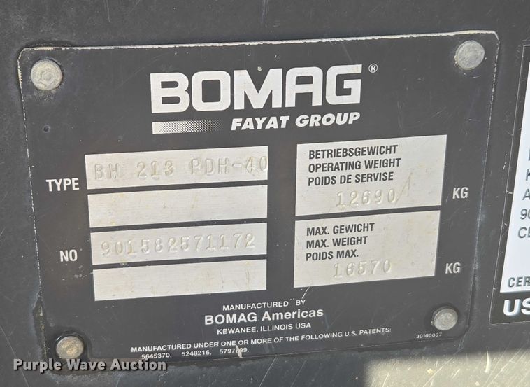 image for item EC1173 2011 Bomag BW213PDH-40 single drum roller