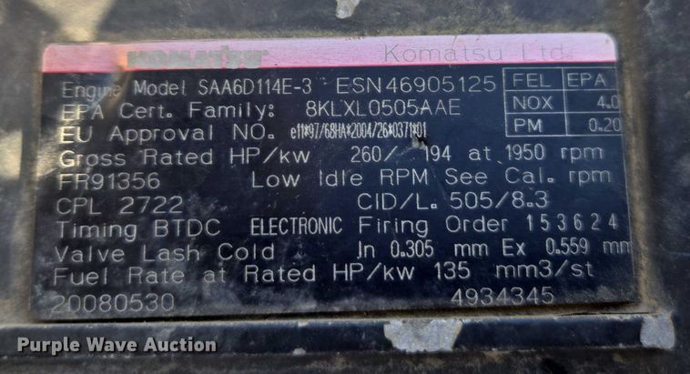 image for item EC1176 2008 Komatsu PC300LC-8 excavator