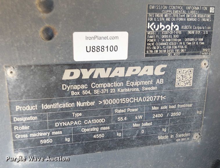 image for item EC1180 2017 Dynapac CA1300D double drum vibratory roller