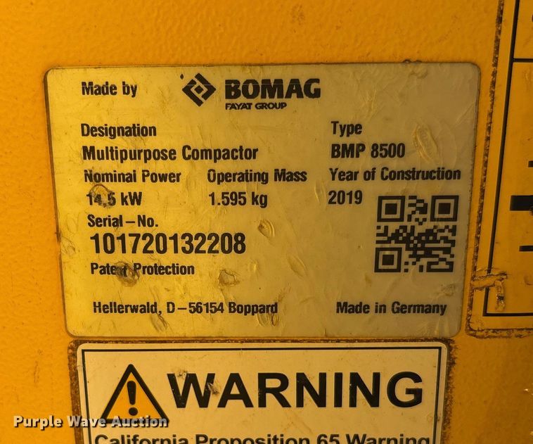 image for item EC3778 2019 Bomag BMP 8500 trench compactor