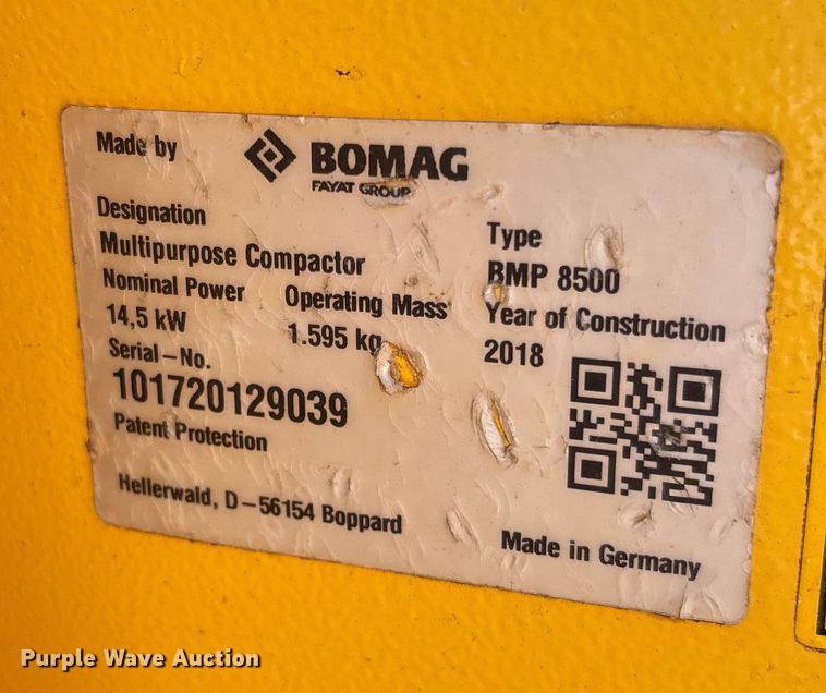 image for item EC3779 2018 Bomag BMP 8500 trench compactor