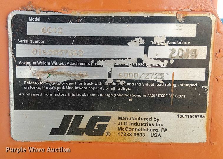 image for item EC3786 2014 JLG 6042 telehandler