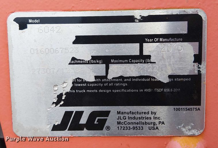 image for item EC3791 2015 JLG 6042 telehandler