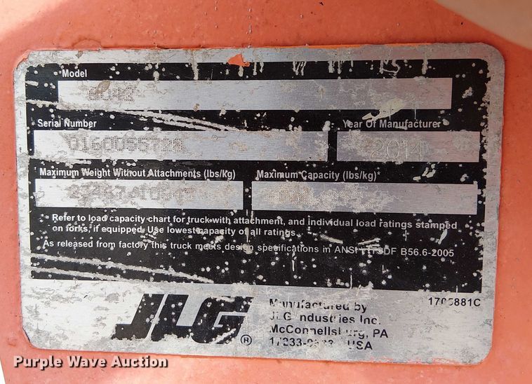 image for item EC3793 2014 JLG 6042 telehandler