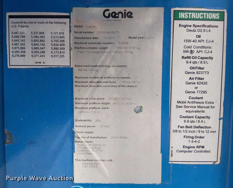 image for item EC3795 2014 Genie Z-45/25J boom lift