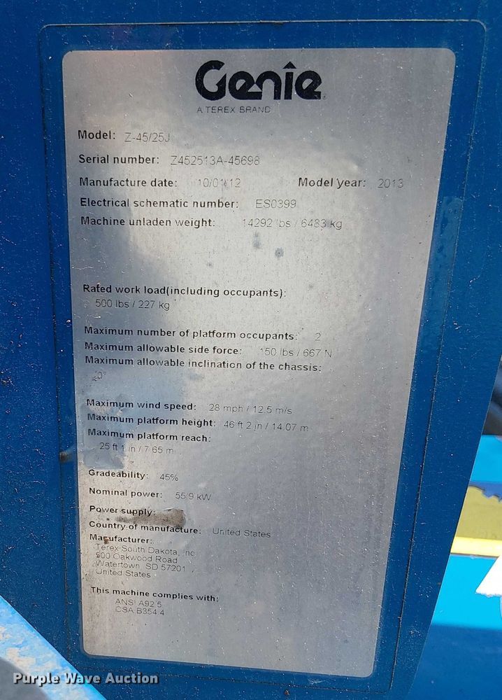 image for item EC3799 2013 Genie Z-45/25J boom lift